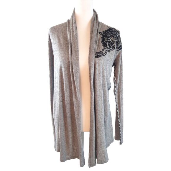 Phanuel Embroidered Wool Blend Open Front Cardigan S Lagenlook Fall - Picture 9 of 9